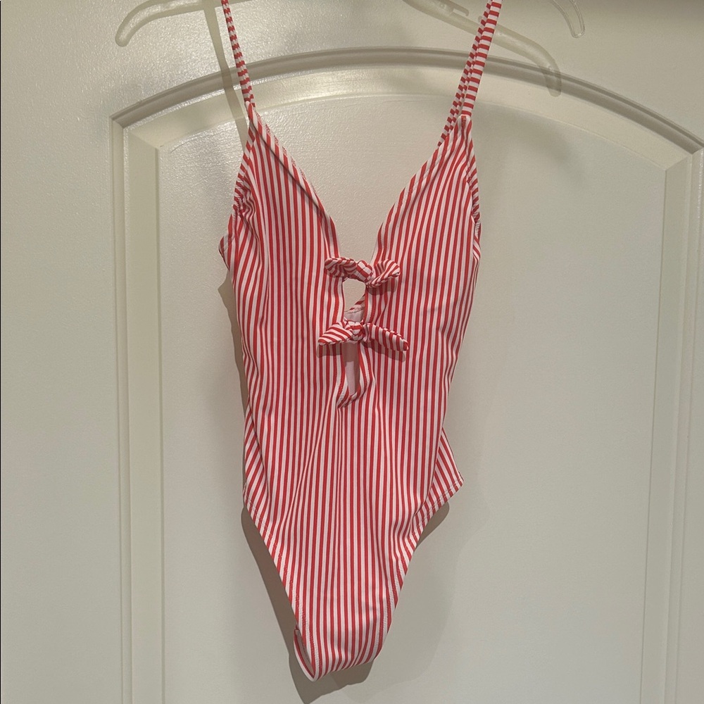 Xhilaration Red and White Striped One-Piece with Bow